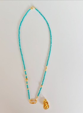 天然绿松石项链女葫芦吊坠万能扣可拆卸锁骨链国风毛衣链生日礼物