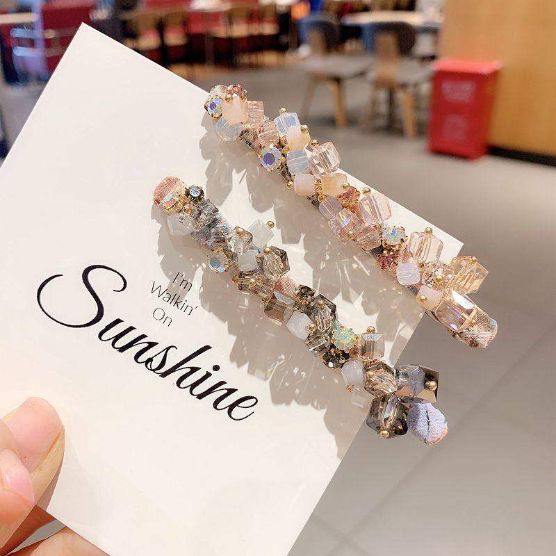 韩国东大门水晶布艺发卡头饰碎花镶钻边夹刘海夹碎发夹鸭嘴夹头饰