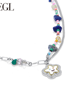 ZEGL彩色笑脸串珠项链女轻奢小众2023新款爆款甜酷夏季双层锁骨链