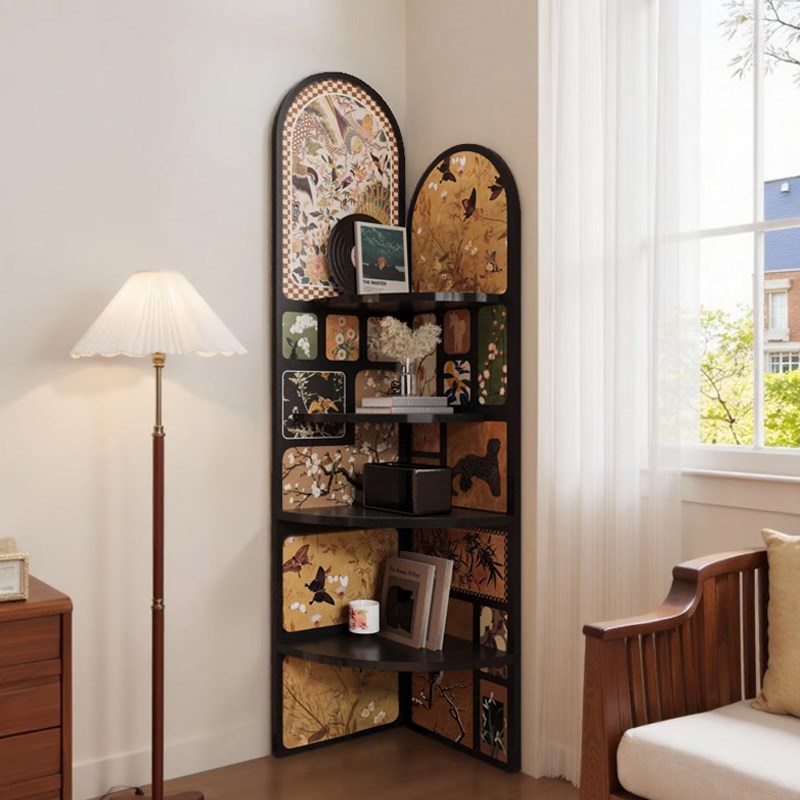 中古书柜落地摆件三角柜书架客厅电视柜家用转角置物架复古收纳柜