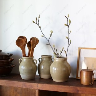 云南土陶罐花瓶 复古老罐子双耳罐花器 质朴家居手工大罐子装饰品