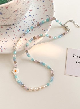 彩色珍珠装饰项链女款轻奢小众设计感2024新款爆款简约串珠锁骨链