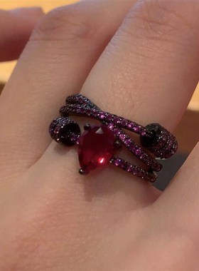 小魔女 精致微镶紫钻戒指女小众设计感指环高级感甜酷辣妹配饰潮