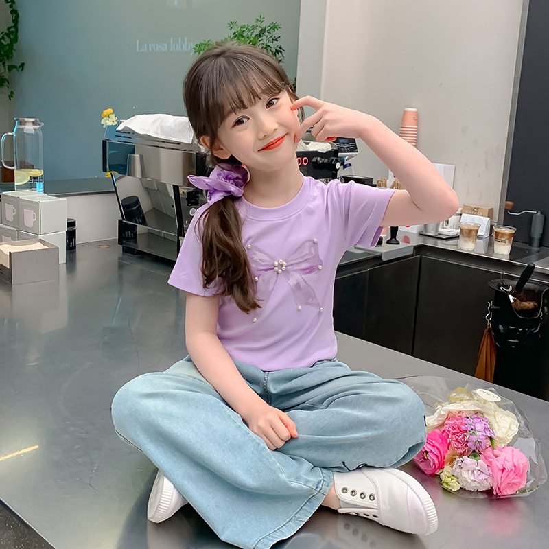 女童短袖T恤2025新款百搭休闲半袖女孩夏季运动上衣儿童夏装体恤