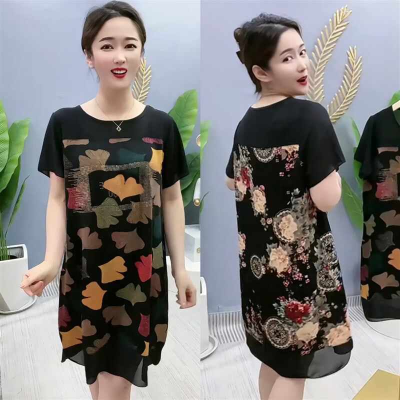 妈妈夏天连衣裙女2023年的新款女装中老年台湾纱高级感直筒裙子潮