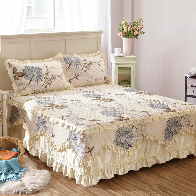 纯棉床罩裙加厚夹棉床罩美容防尘罩床裙式M单件四件套床套花边床