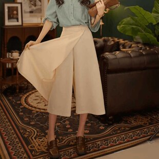 显瘦直筒A字裙子 裙裤 郑琳琦港风复古白色半身裙女夏季 高腰一片式