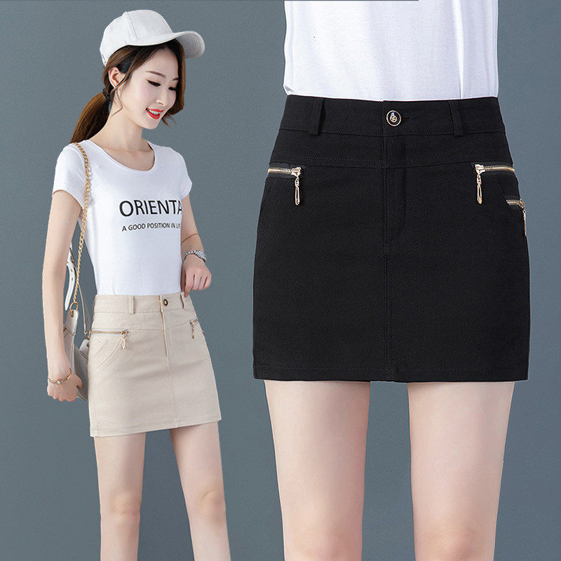短裤裙女高腰春秋夏季2021新款牛仔休闲热裤子薄款黑色显瘦短裙裤