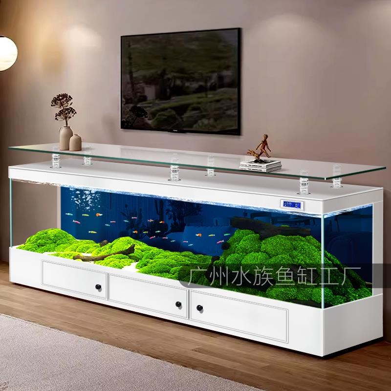 抽屉电视柜鱼缸一体式客厅大型落地背滤自循环超白玻璃生态水族箱
