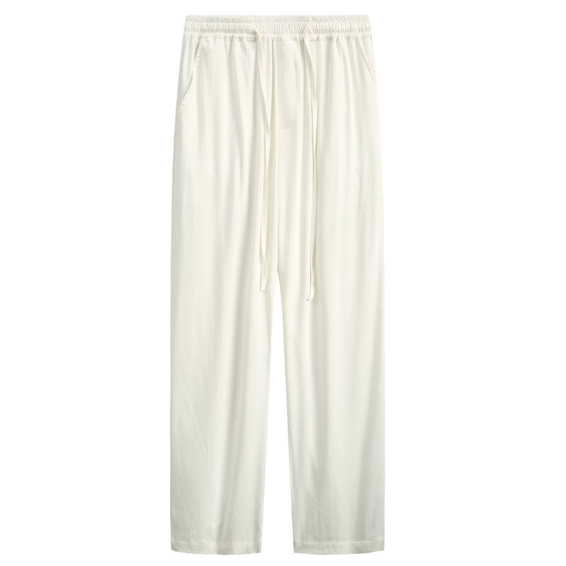 中国风夏季冰丝休闲裤男薄款宽松直筒铜氨丝裤白色男士高级感裤子