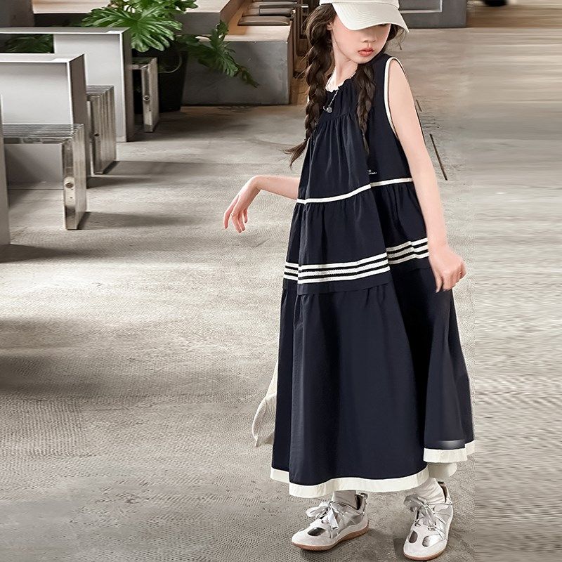 女童连衣裙夏季2025新款儿童裙子黑色超好看吊带裙女大童炸街夏装
