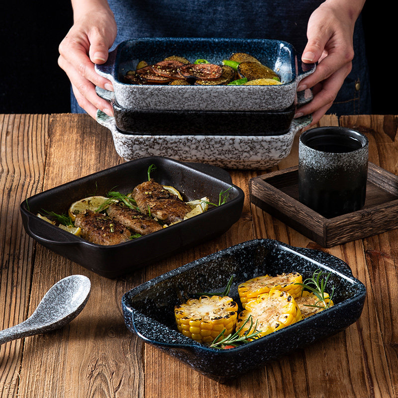 日式陶瓷双耳烤盘烤箱专用烘焙芝士焗饭碗烤碗西餐盘创意早餐菜盘