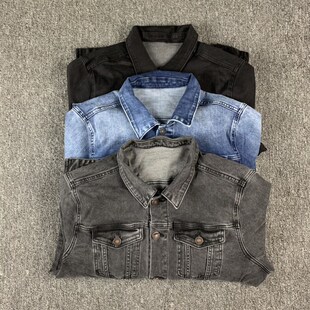 三色入美式咔叽复古潮流外套男 重磅水洗高弹力短款工装牛仔夹克