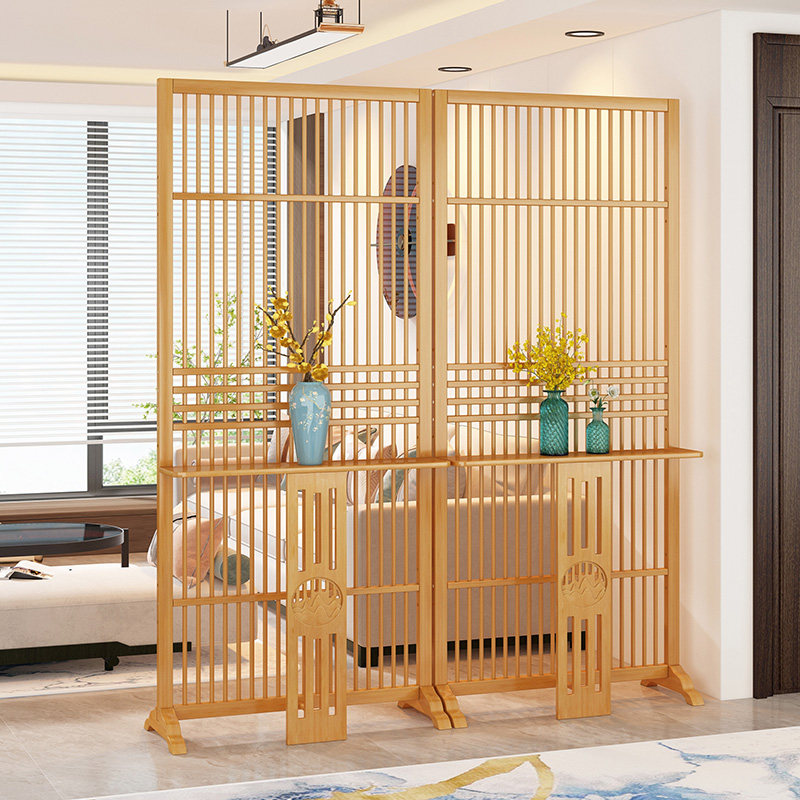 屏风隔断墙客厅进门遮挡帘新中式办公室简易置物架可移动自装栅栏