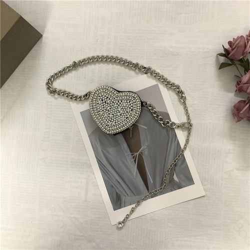 2021金属链条小包包女闪水钻迷你爱心腰链装饰配饰包斜挎包胸包潮