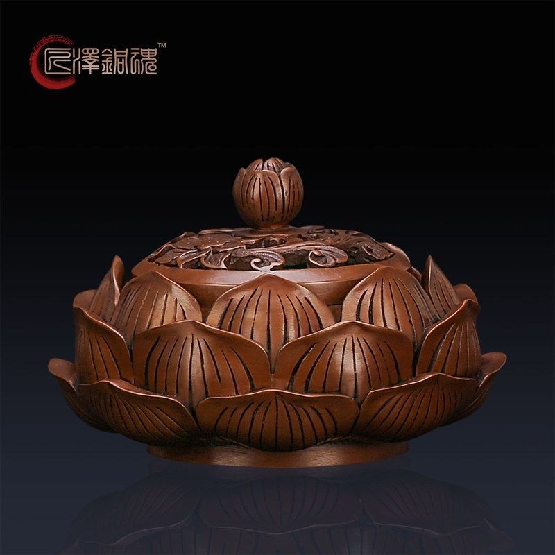 匠泽铜魂 纯紫铜m香炉莲花香薰炉纯铜香道盘香用品摆件盘香炉