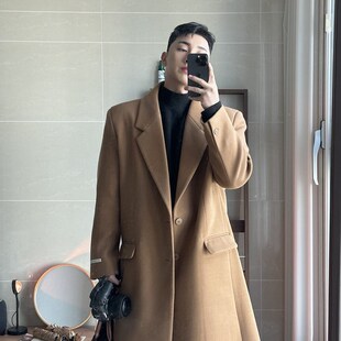 美拉德毛呢大衣男长款宽松有垫肩冬季加厚韩版英伦风呢子风衣外套