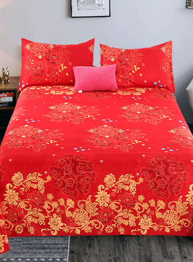 加厚网红大红色纯棉全n棉1.8m床喜庆床单单件结婚婚庆枕套床上用