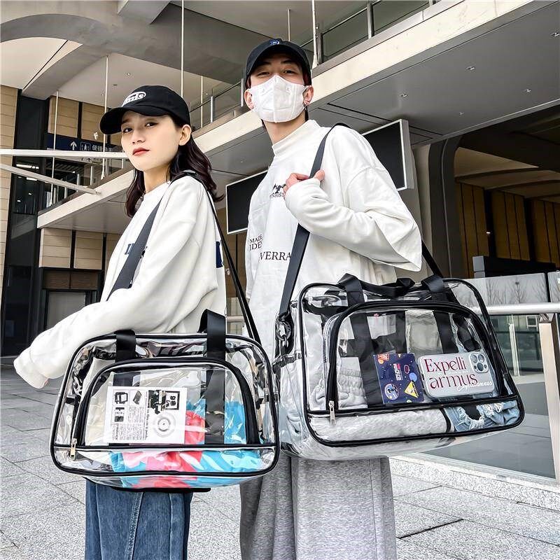 旅行包女大容量行李袋果冻透明单肩斜挎手提旅游包运动游泳健身包