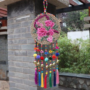 云南民族风特色手工草编工艺z品中国风墙上客厅卧室流苏风铃壁挂