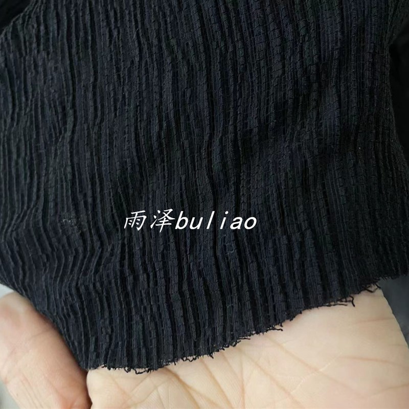 垂感黑色 橘红纱洗精致纯棉肌理感褶皱弹力时装面料 连衣裙 裤子