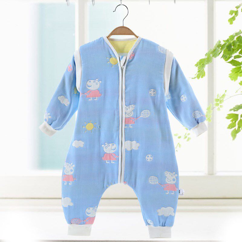 婴儿连体衣纯棉纱布中小大童睡衣宝宝哈衣爬服秋冬防踢被神器春秋