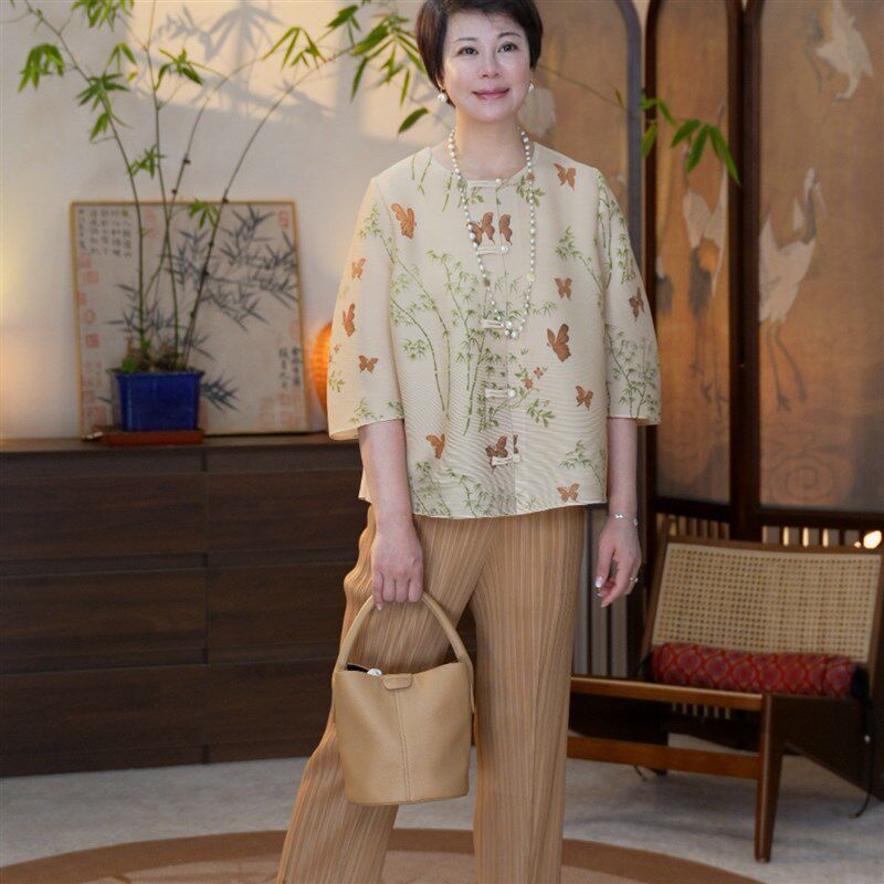 2025春装夏装母亲节礼物大码休闲高贵优雅气质女褶皱妈妈时尚套装