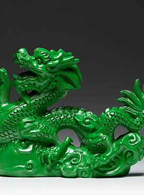 绿色木头龙摆件可爱实木制龙生肖龙木质龙客厅装饰开业送礼工艺品