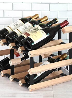 实木榉木斜放红酒架展示架定制家用饭厅客厅酒S吧葡萄酒酒柜格子