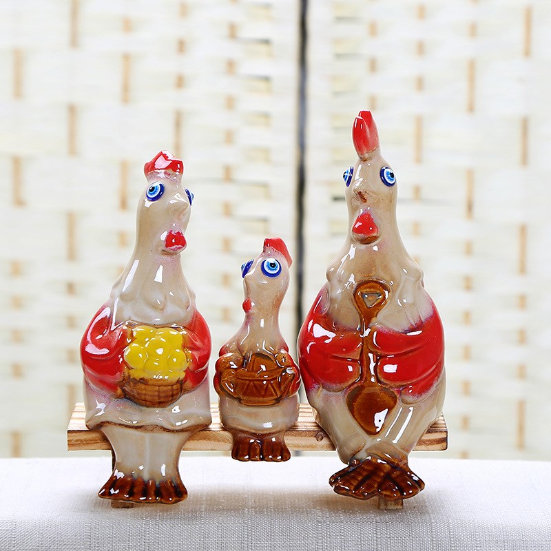 杂货欧式乡村套三鸡摆件装饰三件套家居工艺品 吉祥 三口之家坐椅