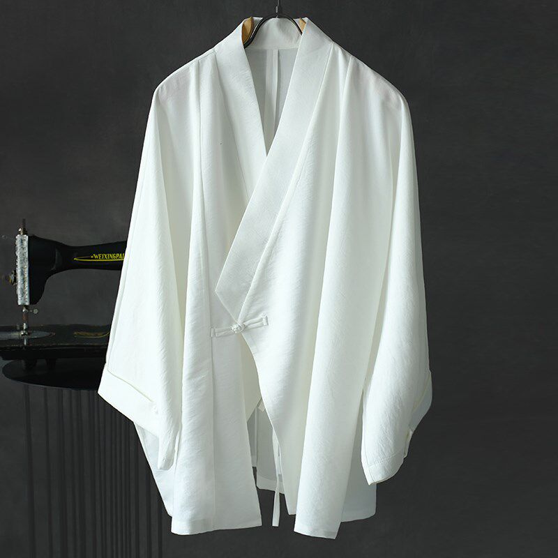 春夏男士休闲中式复古汉服风衣罩衫青年潮流文艺宽袖纯色薄款上衣