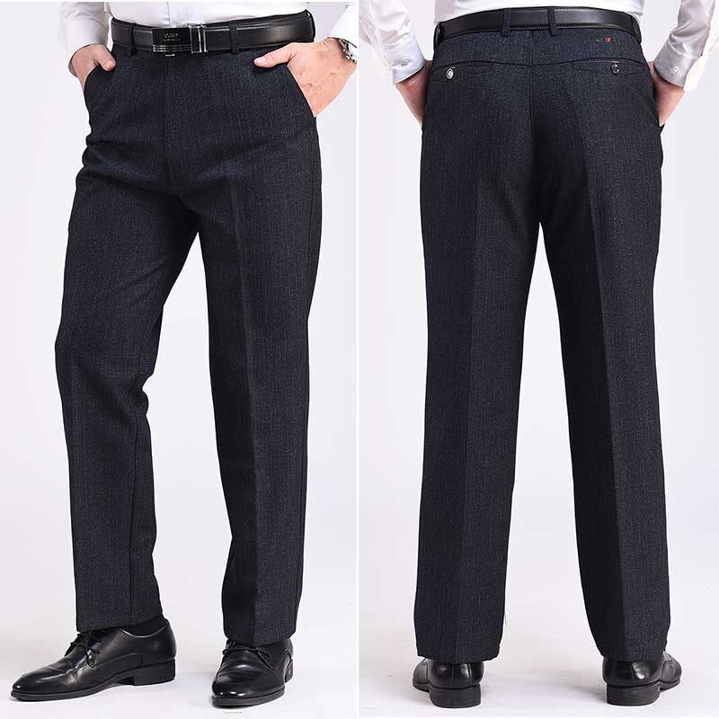 冬季加绒加厚款中老年休闲裤男裤高腰深裆宽松中年西裤老人爸爸装