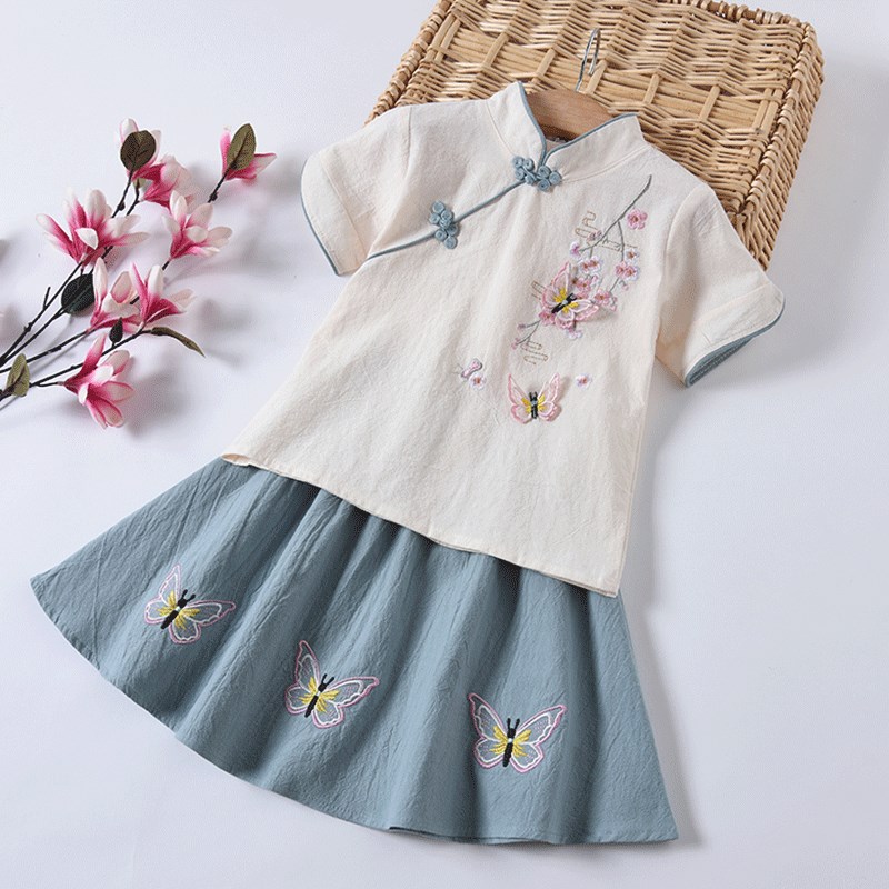 女童汉服夏季新款中小童短袖套裙带包宝宝夏款带包襦裙