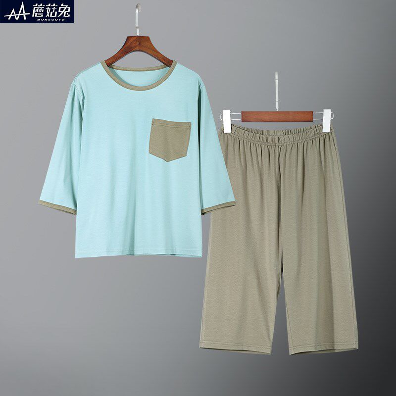 胖童睡衣男童夏薄款加肥加大宽松胖男孩七分袖套装大童夏天家居服