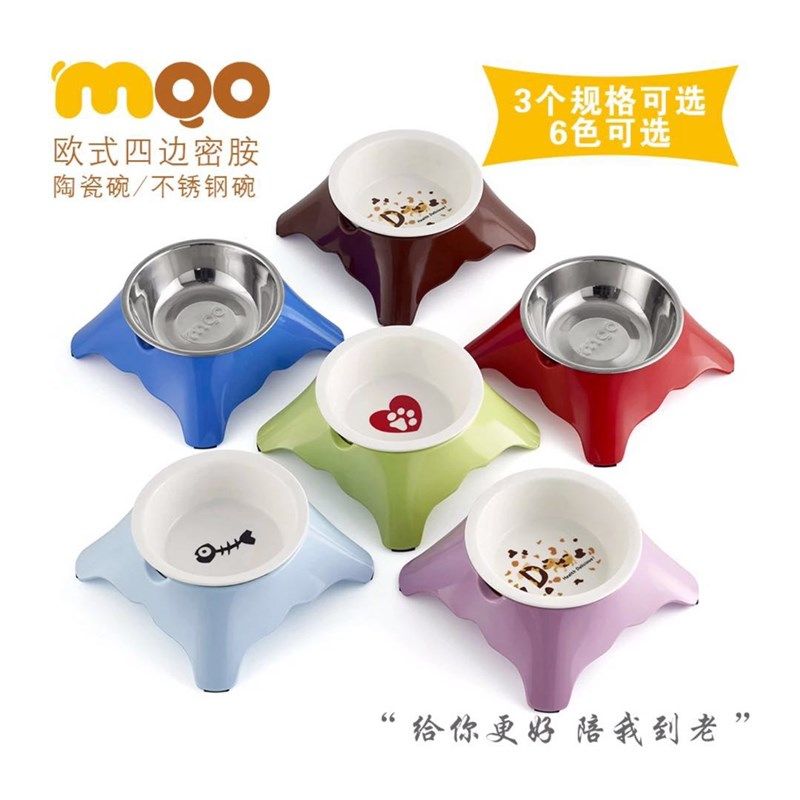 宠物欧式四边密胺陶瓷不锈钢碗单碗猫碗猫饭碗狗食盆狗碗宠物碗