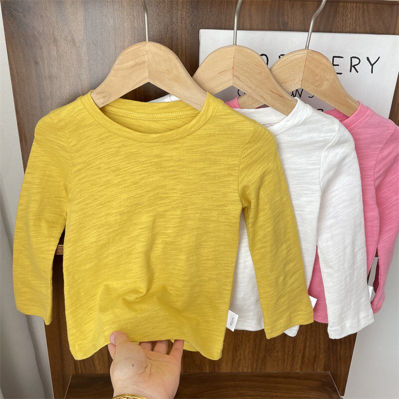 薄款春秋婴儿宝宝打底衫白色女童长袖竹节棉内搭上衣儿童小童t恤