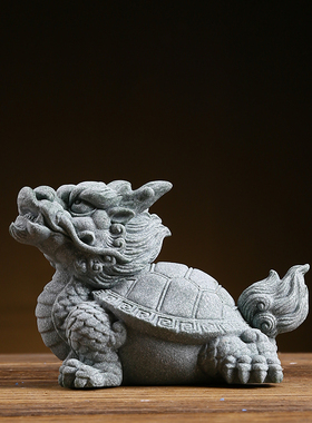 创意青砂石国风招财龙龟动物摆件客厅玄关假山鱼缸庭院造景装饰品