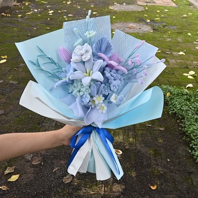七夕情人节扭扭棒蓝色花束diy手工材料包玫瑰蝴蝶兰送男生日礼物