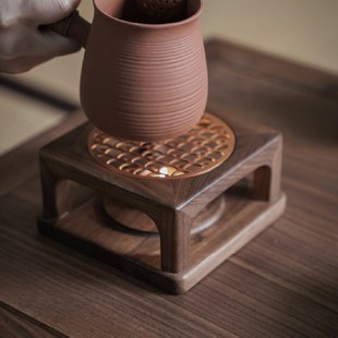 茶室温茶炉茶桌家用简约复古黑胡桃原木创意 九间房新中式