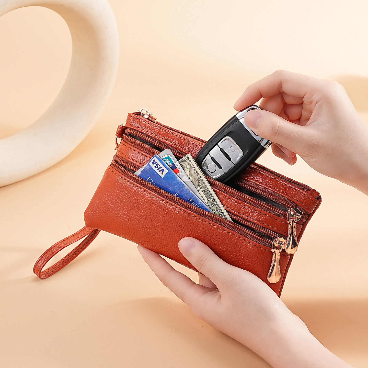 软皮卡包拉链长款钱包女款时尚手拿包买菜包小巧钥匙包硬币零钱包