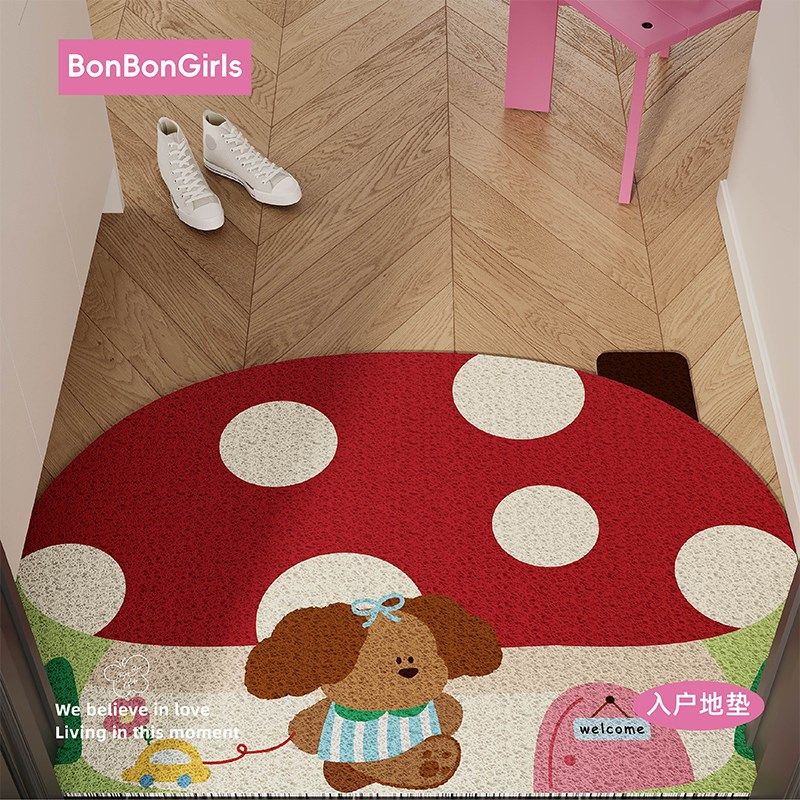 韩式卷毛小狗入户门地垫丝圈防滑耐脏门口门外进门脚垫可裁剪地毯,居家布艺,入户地垫,淘宝优惠券,粉丝福利购,淘宝优惠卷