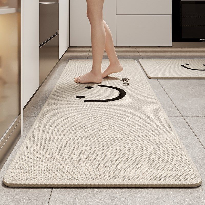 笑脸厨房地垫吸水编制亚麻脚垫高级感耐脏免洗防摔垫厕所门口软垫,居家布艺,厨房地垫,淘宝优惠券,粉丝福利购,淘宝优惠卷