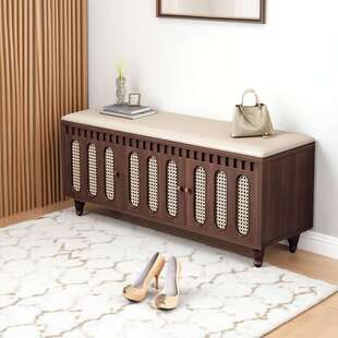 中古风换鞋凳门口家用实木长条鞋柜坐凳一体可坐入户穿鞋凳进门凳