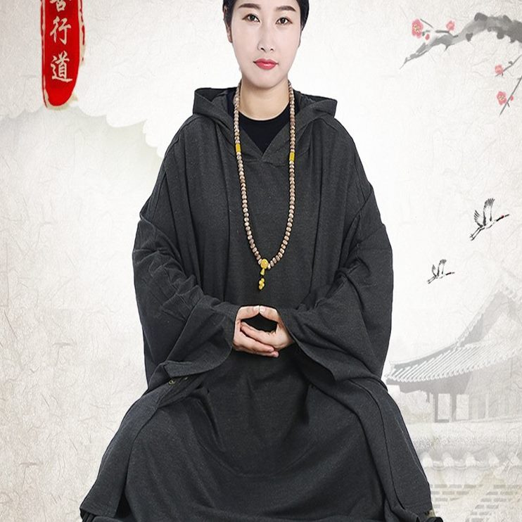 春秋禅修打坐披风披风斗篷中长款薄款纯棉衣大居士服男女僧专用