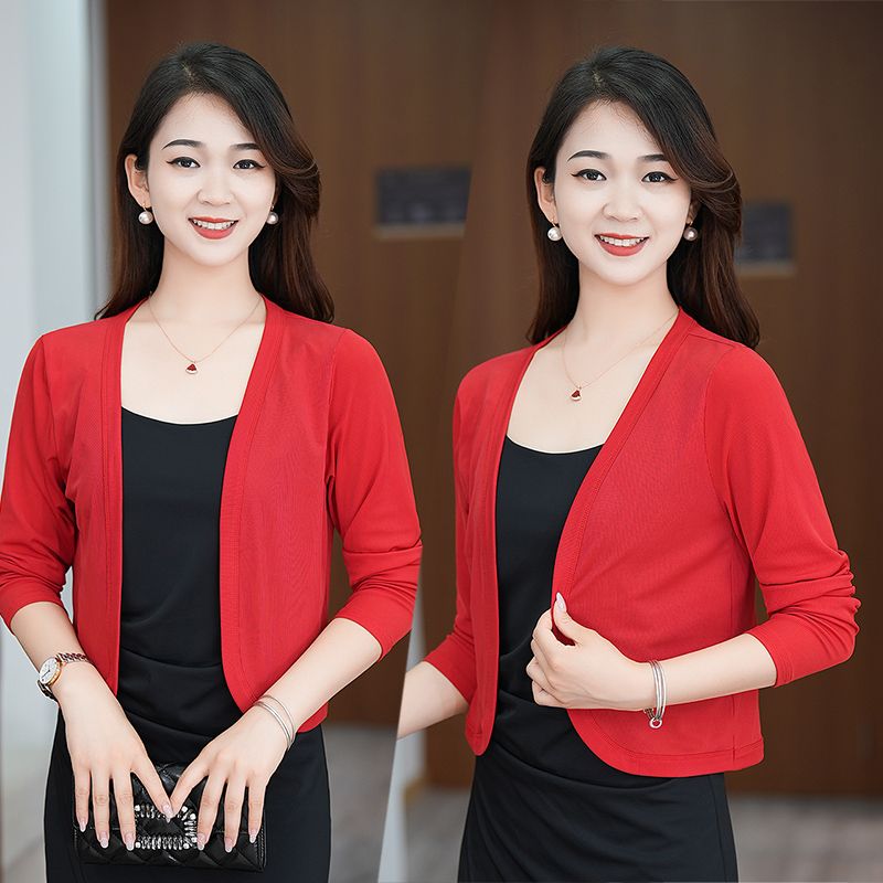 夏季长袖防晒小坎肩短款旗袍披肩配吊带裙的小外搭女开衫外套罩衫