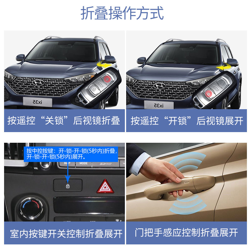 适用于现代ix35后视镜电动折叠名图途胜领动ix25锁车自动折耳改装