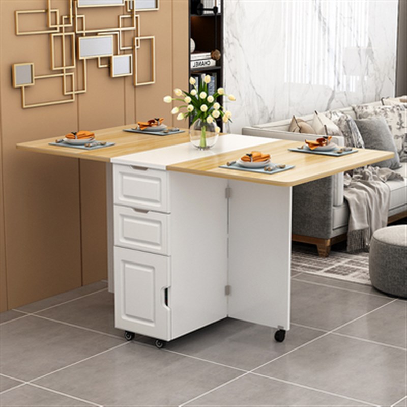 简易折叠餐桌小户型家用伸缩餐桌可移动带抽屉吃饭桌子出租房用