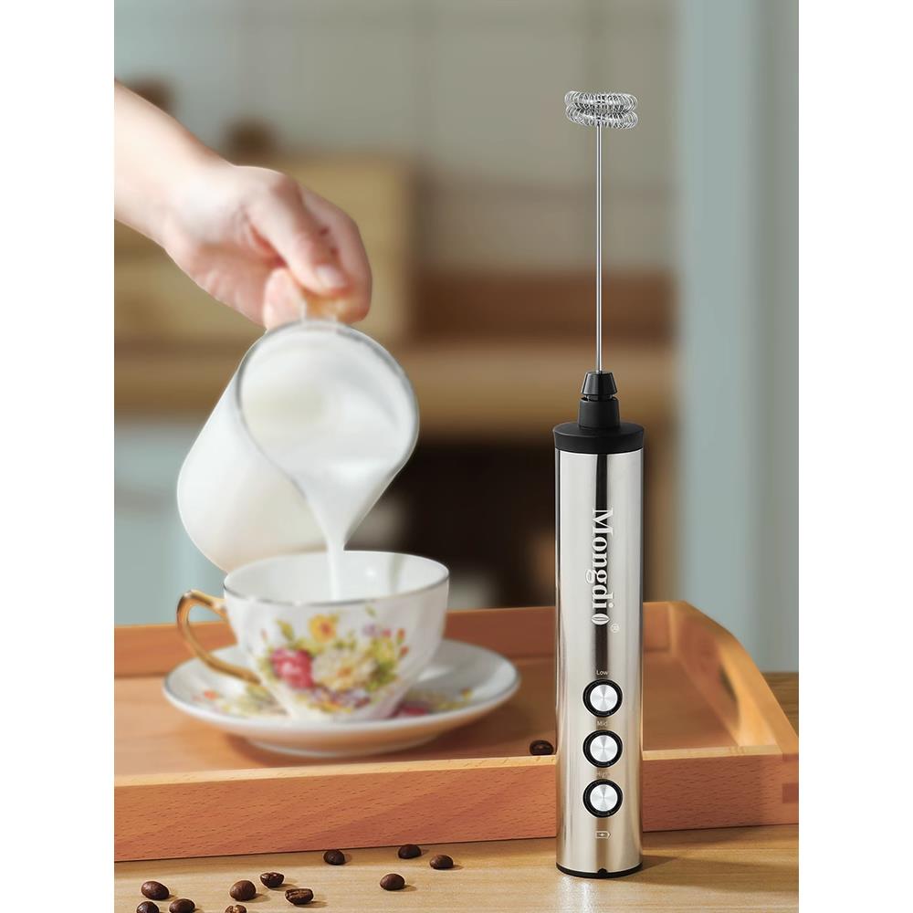 2025新款Mongdio不锈钢打奶泡器咖啡搅拌棒迷你电动奶泡机奶盖手