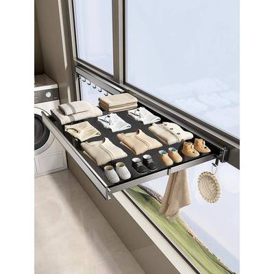 2025新款太空铝隐形折叠晾衣架阳台晒鞋架晾衣杆伸缩免打孔晾衣神