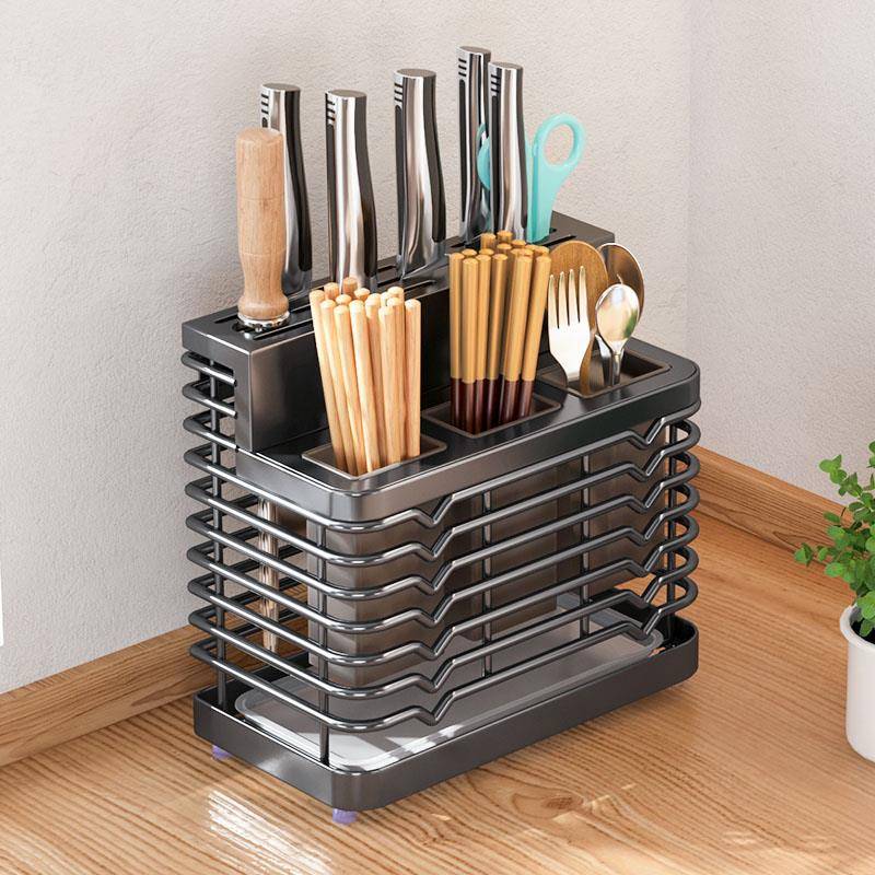 2025新款304不锈钢刀架子厨房置物架台面 筷笼筷子筒一体菜刀架专